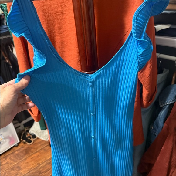 Zara Blue Ribbed Button-Front Dress - Picture 3 of 3
